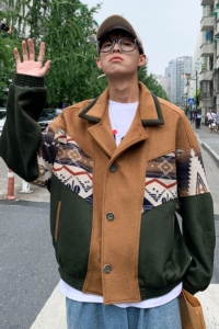 秋冬新款毛呢外套男士潮复古休闲文艺拼接夹克风衣mj398-p145图片