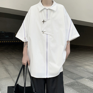 23新高品质金属拉链美式复古高街短袖设计感开衫外套DX41-P68，男装T恤，电商B288