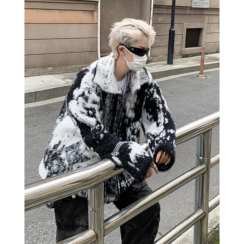 23秋冬男士黑白晕染仿貂毛拉链翻领毛衫开衫MY06-p128现货,男装卫衣,电商B288