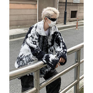 23秋冬男士黑白晕染仿貂毛拉链翻领毛衫开衫MY06-p128现货