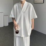 原创中式交领套头T恤改良汉服短袖冰丝仙气丝滑大码半袖DX15-p35，男装T恤，电商B288