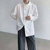 24设计感异形领男士新中式纯白老钱风衬衫cs30-p80，男装衬衫，电商B288