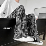 22夏款斑马纹潮流显瘦褶皱垂感男士休闲裤港风风开叉长裤ck96-p50，男装休闲裤，电商B288