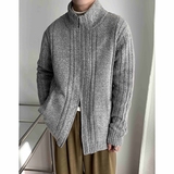 现货加厚加绒男装立领夹克坑条加肥加大码胖子针织开衫毛线衣特p，男装针织衫/毛衣，电商B288