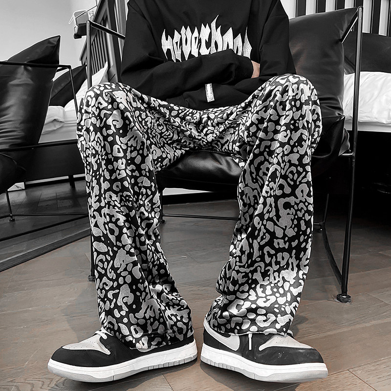 秋季豹纹休闲长裤显瘦丝滑丝绒男士亮面港风裤子b288-ck88-p50，男装休闲裤，电商B288