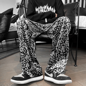 秋季豹纹休闲长裤显瘦丝滑丝绒男士亮面港风裤子b288-ck88-p50，男装休闲裤，电商B288