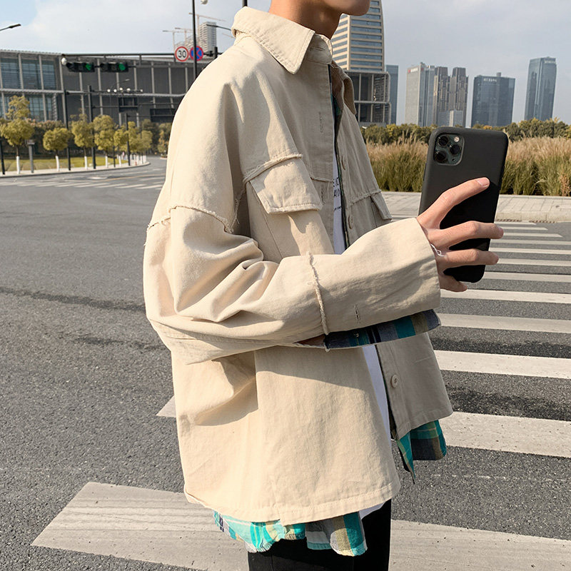 20年新款假两件外套男早春新款格子拼接休闲外套（现货）CS02-P68,女装短外套,电商B288