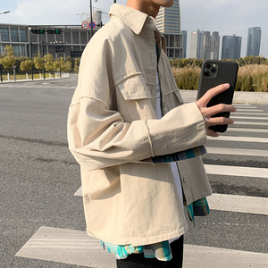 20年新款假两件外套男早春新款格子拼接休闲外套（现货）CS02-P68图片
