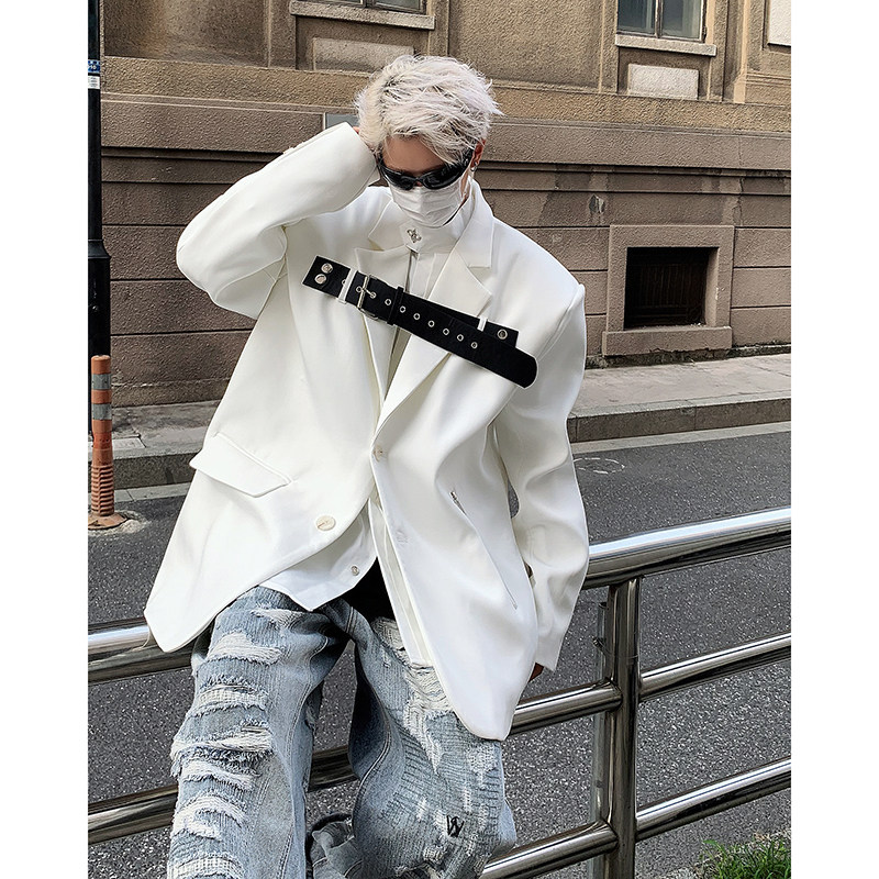 23秋冬男士白马王子设计感盘带垫肩西服XZ11-P128现货,男装西服,电商B288