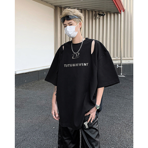 现货！25夏季男士设计感镂空飞机扣金属装饰短袖T恤DX91-P68图片