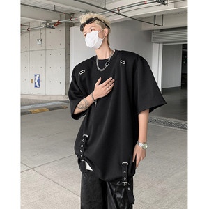 现货！25夏季男士设计感金属气孔畔带垫肩短袖T恤DX122-P75图片