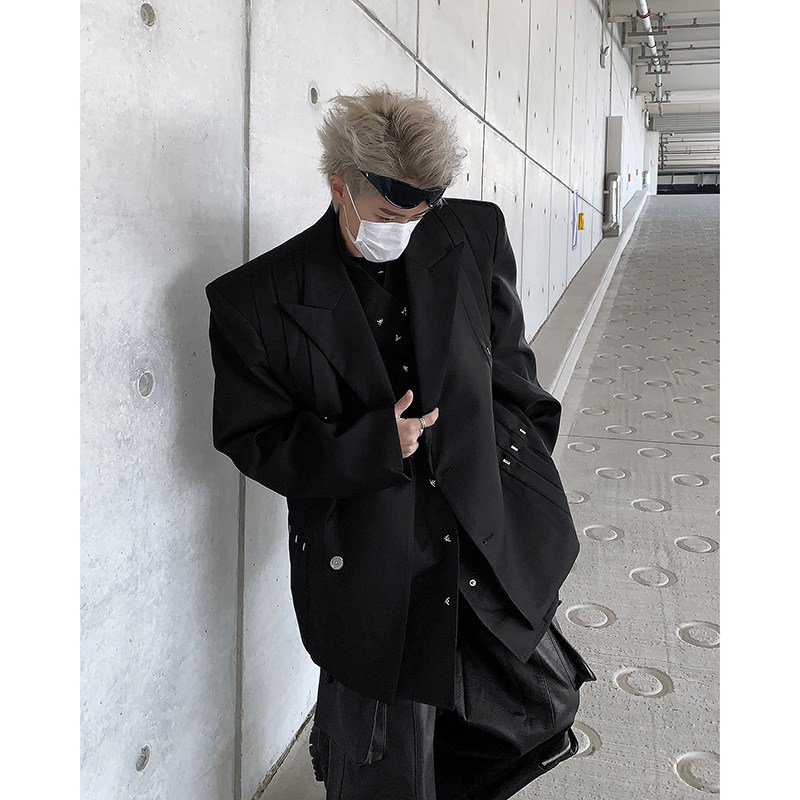 24春季设计感打褶铆钉西服垫肩外套xz29-p145,男装西服,电商B288