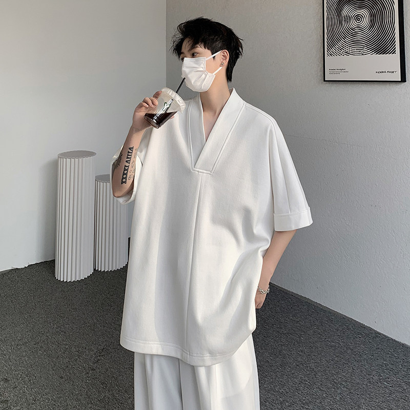 原创中式交领套头T恤改良汉服短袖冰丝仙气丝滑大码半袖DX15-p35图片
