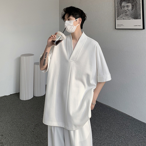 原创中式交领套头T恤改良汉服短袖冰丝仙气丝滑大码半袖DX15-p35图片