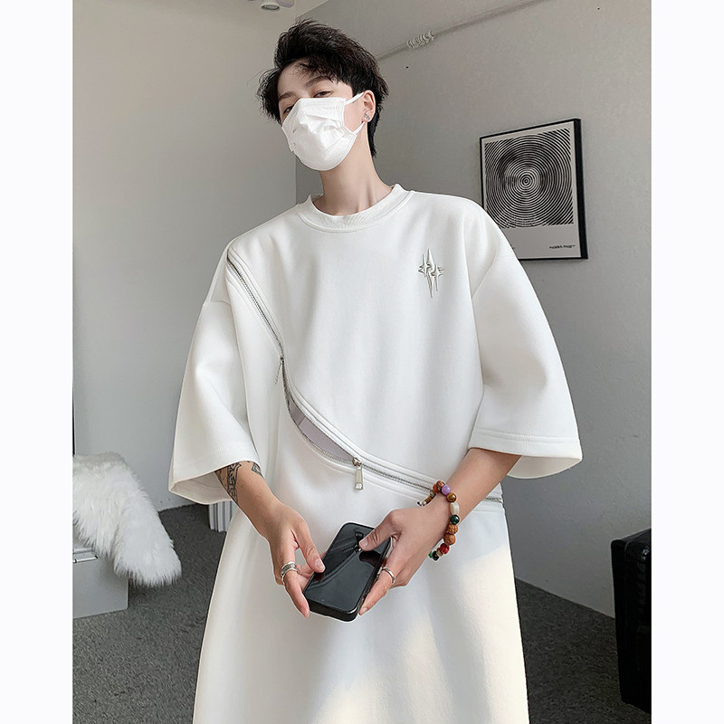 现货！25金属拉链冰丝T恤星星高街痞帅穿搭半袖大码短袖DX28-P58,男装T恤,电商B288