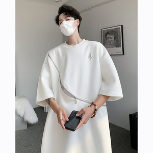 现货！25金属拉链冰丝T恤星星高街痞帅穿搭半袖大码短袖DX28-P58图片