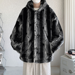 22新品扭花纹仿兔毛环保皮草皮毛一体加绒加厚棉服外套MJ674-165图片