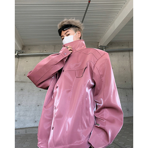 2025春季新款男士漆皮垫肩弯刀设计感皮衣夹克JK37-P138现货图片