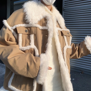 秋冬男士毛绒翻边撞色美拉德加棉加厚保暖棉服外套MJ980-P175现货图片