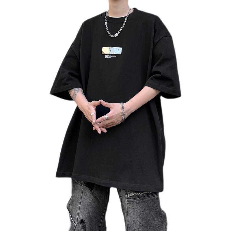 23新潮宽松圆领金属卡扣设计感高街短袖大码T恤DX19-P48,男装T恤,电商B288