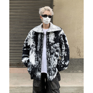 23秋冬男士黑白晕染仿貂毛拉链翻领毛衫开衫MY06-p128现货