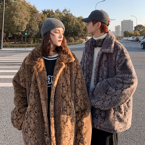 情侣装冬装 羊羔毛不掉毛情侣蛇纹棉服ins外套宽松 mj555图片
