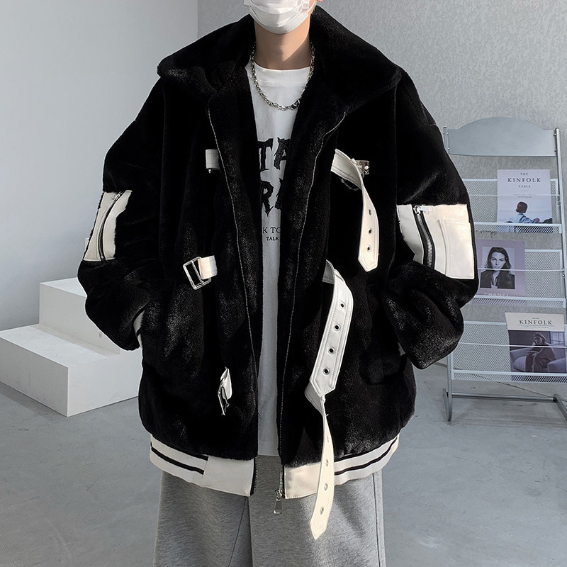 皮扣装饰重工加绒加棉仿兔毛棉服外套大码毛毛衣B288-MJ606-P155,男装针织衫/毛衣,电商B288