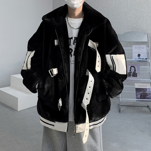 皮扣装饰重工加绒加棉仿兔毛棉服外套大码毛毛衣B288-MJ606-P155图片
