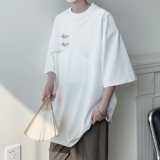 现货夏新中式风假两件T恤飞机扣金属格子重磅短袖dx44-p58，男装T恤，电商B288