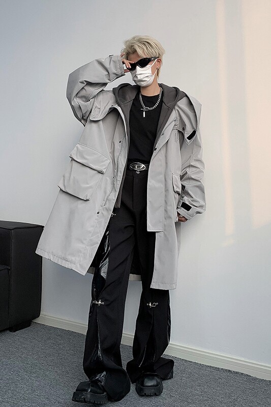 23秋冬假两件设计长款连帽暗黑防风派克棉服MJ950-P178现货,男装棉衣,电商B288