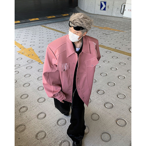 2025春季新款男士漆皮垫肩弯刀设计感皮衣夹克JK37-P138现货图片