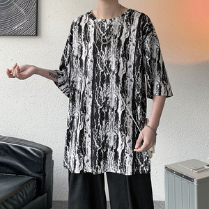 冰丝扎染印花T恤男短袖大码薄款宽松港风五分袖潮tx11-p30，男装T恤，电商B288