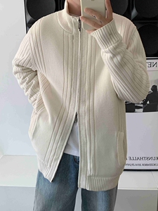 现货 加厚羊羔毛里衬坑条毛衣开衫大码保暖针织外套22MY02-特p68图片