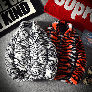 22潮牌大码斑马纹环保皮草加厚加棉保暖大码棉衣mj238-p150，男装棉衣，电商B288