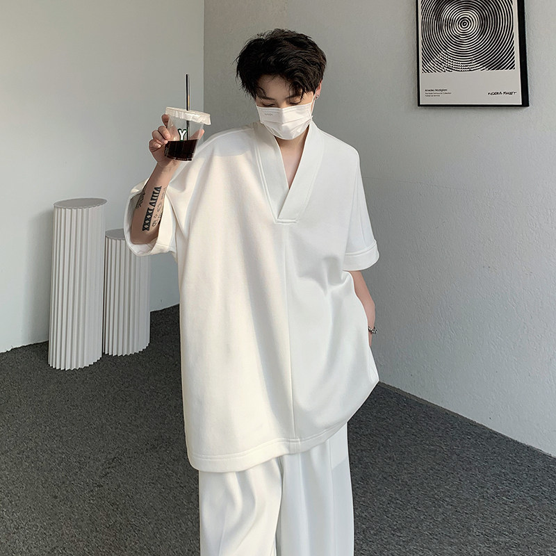 原创中式交领套头T恤改良汉服短袖冰丝仙气丝滑大码半袖DX15-p35,男装T恤,电商B288