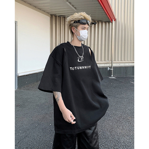 现货！25夏季男士设计感镂空飞机扣金属装饰短袖T恤DX91-P68图片