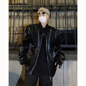 23秋冬男士液态金属飞机扣垫肩夹克亮面胸棉西服外套JK11-P125现图片