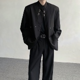 现货26春季新中式男士垫肩中山装卡扣西装上衣男XZ23-P135，男装西服套装，电商B288
