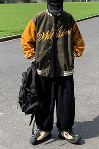 美式街头撞色刺绣棒球服宽松男女复古休闲外套mj368-p95图片