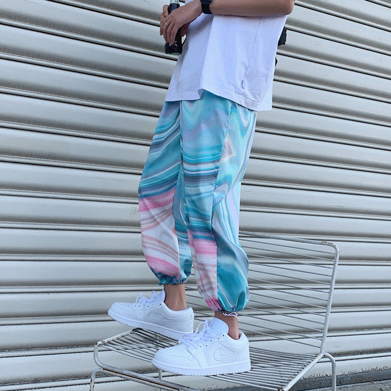 夏季ins彩虹束脚裤子男宽松运动裤休闲九分裤薄款防晒裤ck51-p55,男装防晒衣,电商B288