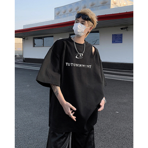 现货！25夏季男士设计感镂空飞机扣金属装饰短袖T恤DX91-P68图片