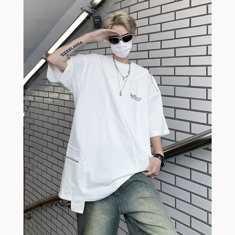 23新解构风金属拉链圆领男士短袖高街T恤MJ708-P68现货,男装T恤,电商B288