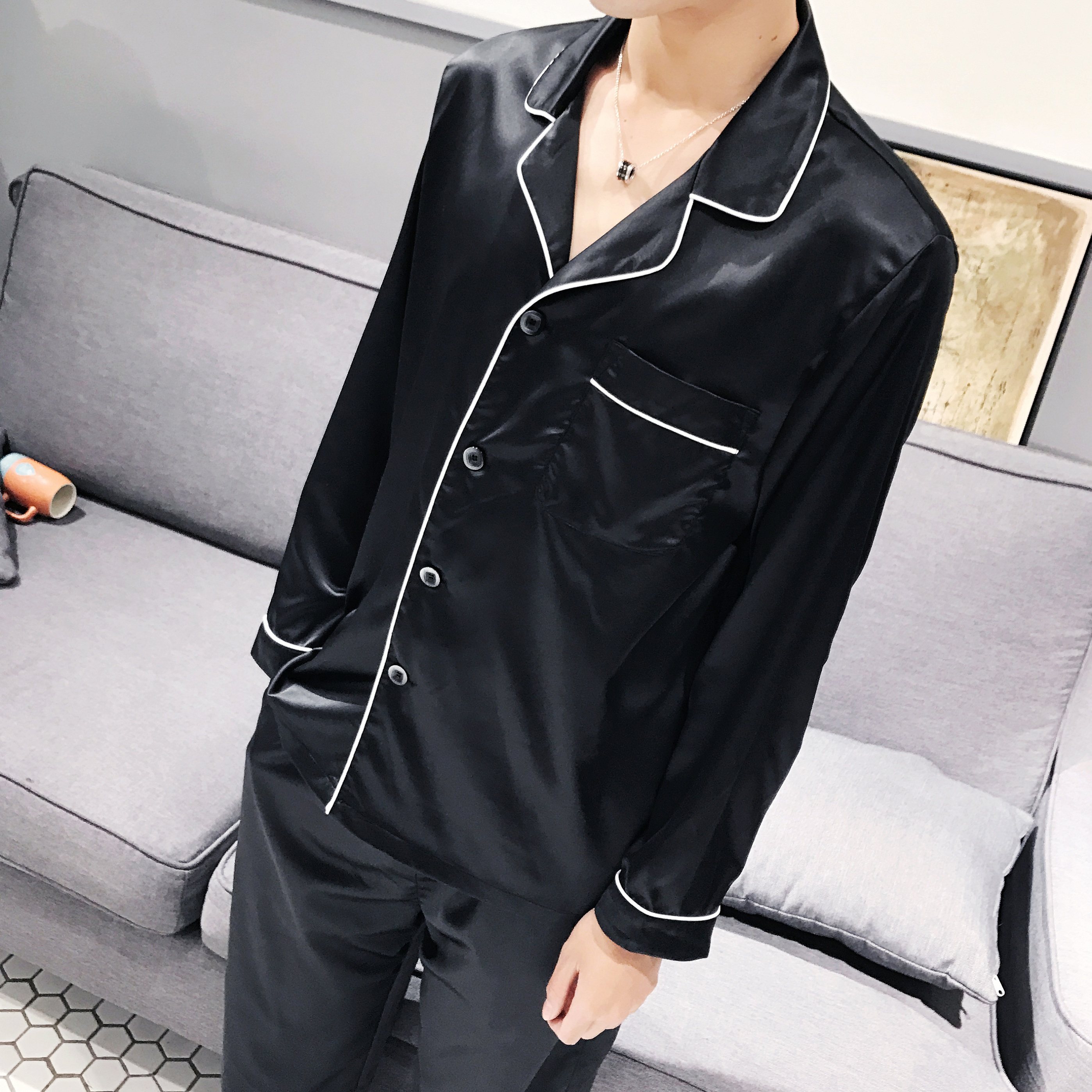 夏季睡衣套装男士夏天家居仿真丝薄款居家春秋季p90，男装休闲套装，电商B288