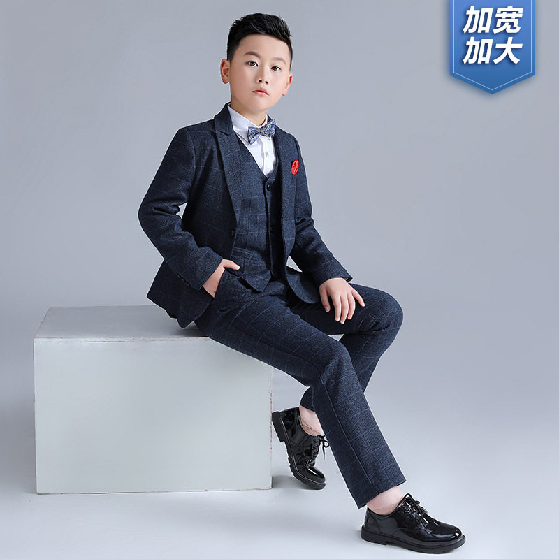 儿童礼服2023新款胖版格子西服套装代发男童花童婚礼演出服代发