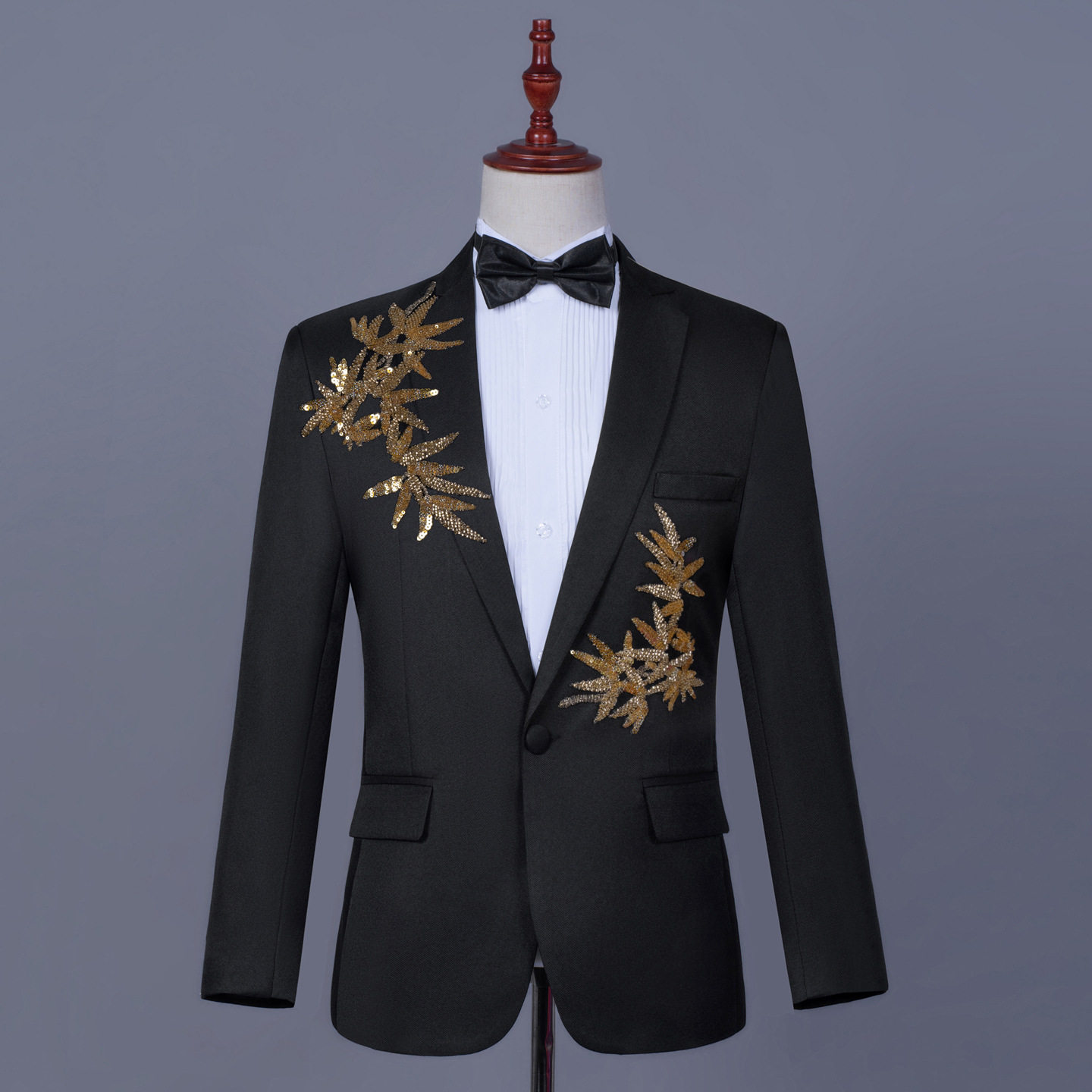 男士金竹子贴花演出服艺考西服套装大合唱表演服主持歌手西装礼服