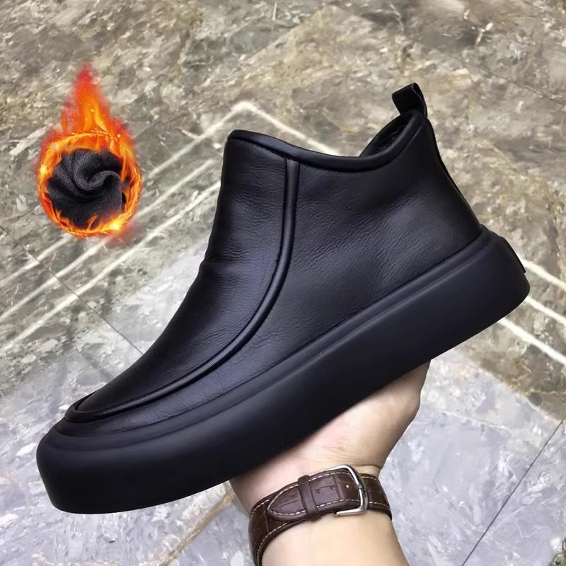 冬季加绒保暖棉鞋男款高帮真皮马丁靴百搭休闲皮鞋中帮男士皮靴子