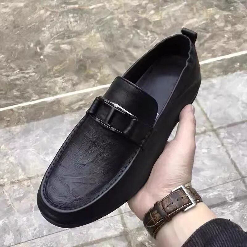 真皮豆豆鞋男款2025春夏季新款舒适软底牛皮乐福鞋一脚蹬休闲皮鞋