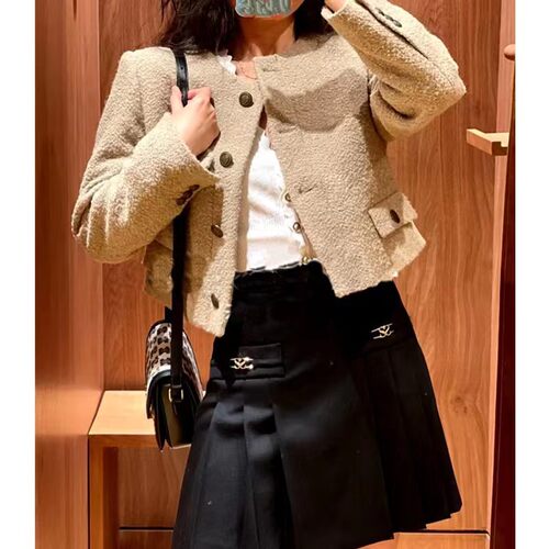 2022秋冬新款法式复古粗花呢短装百搭外套女22325