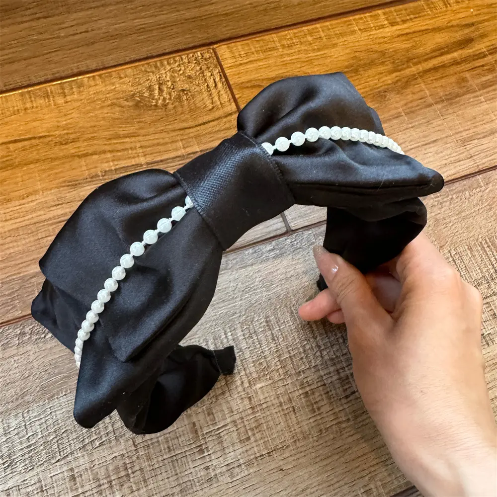 B320气质黑色缎面三层蝴蝶结发箍网红淑女宽边头箍韩版发饰女