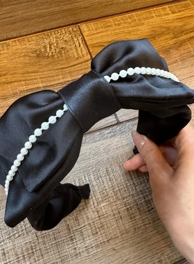 B320气质黑色缎面三层蝴蝶结发箍网红淑女宽边头箍韩版发饰女